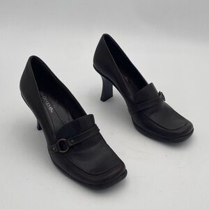 Vintage Maripe Brown Women Heels 6 pump leather slip on office casual retro Y2K
